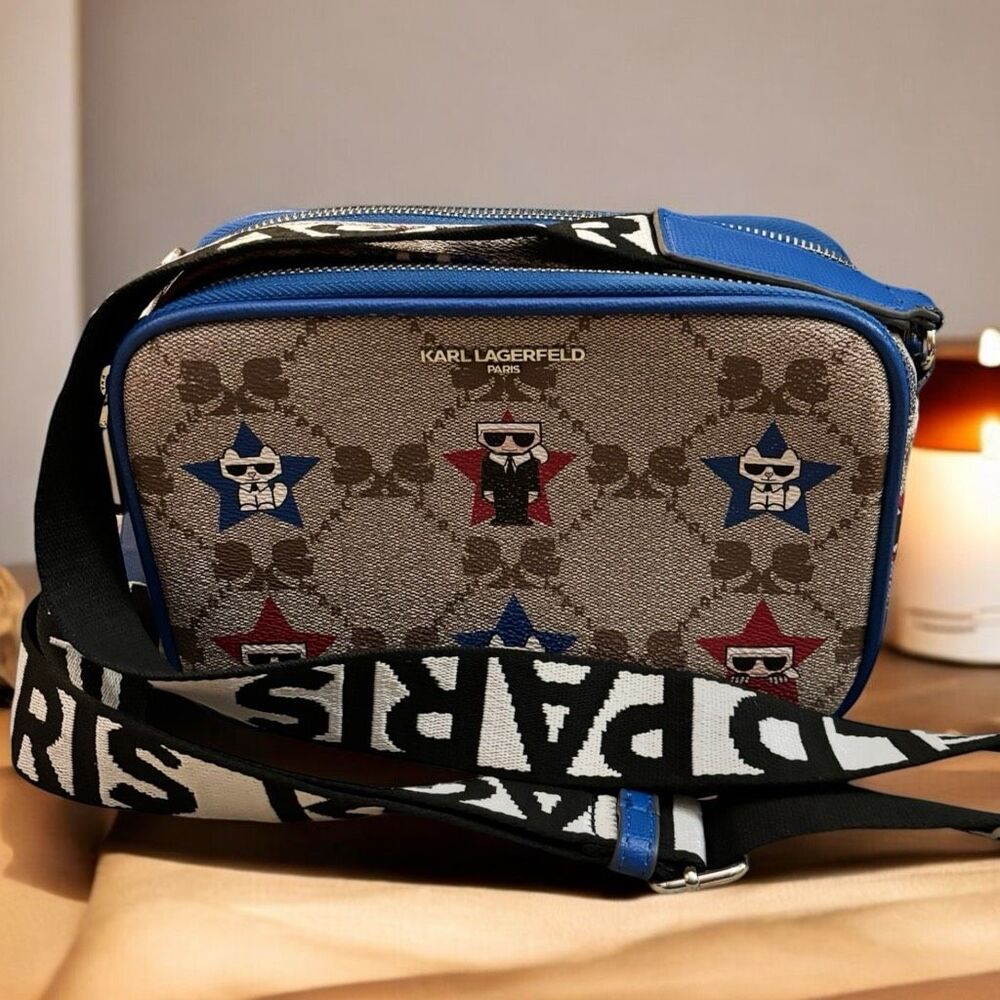 Karl Lagerfeld Paris Maybelle Crossbody Handbag Royal Blue with Logo
